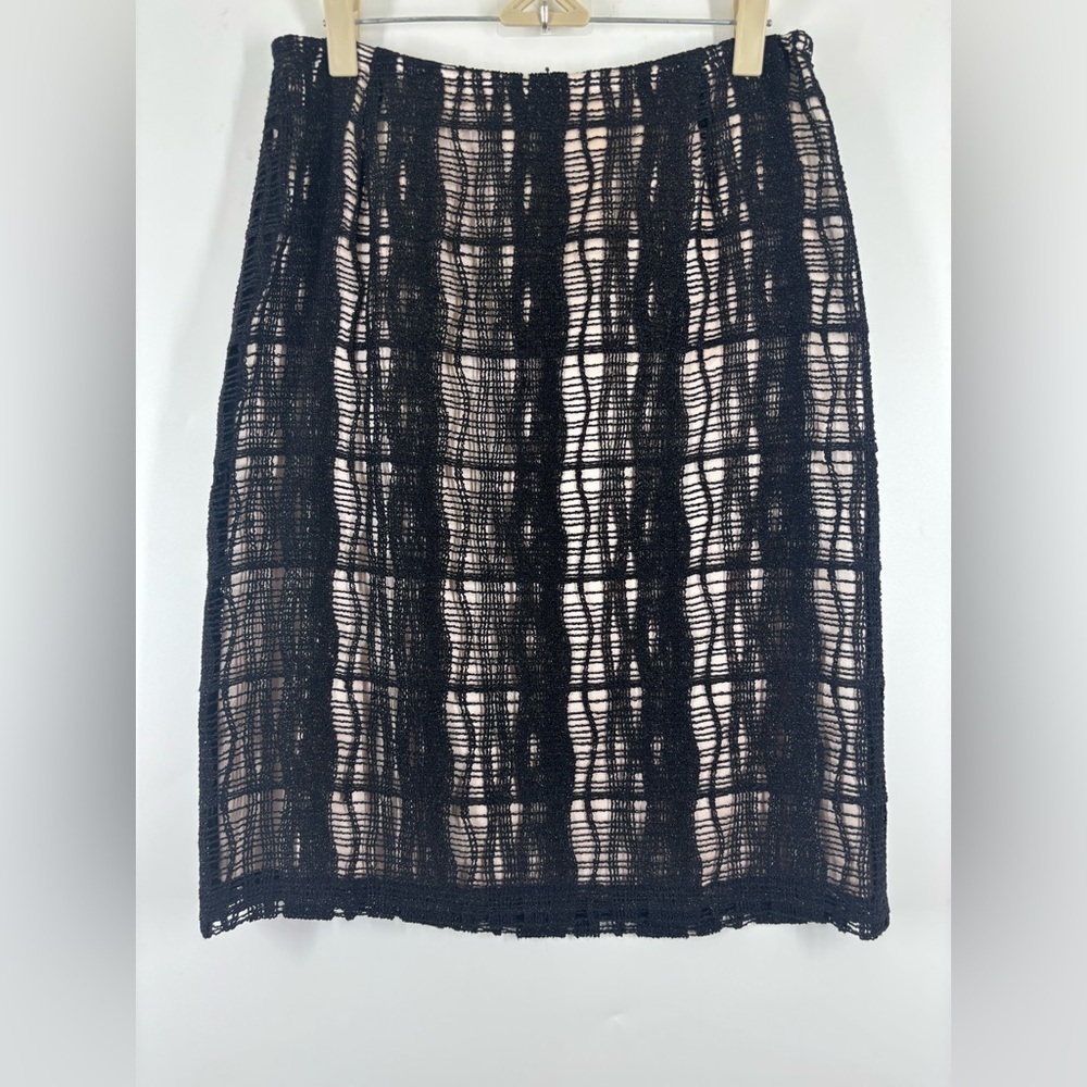 NWOT Tocca Glitter Lace Fishnet Overlay Black Pink Sparkly Knee Length Skirt 6